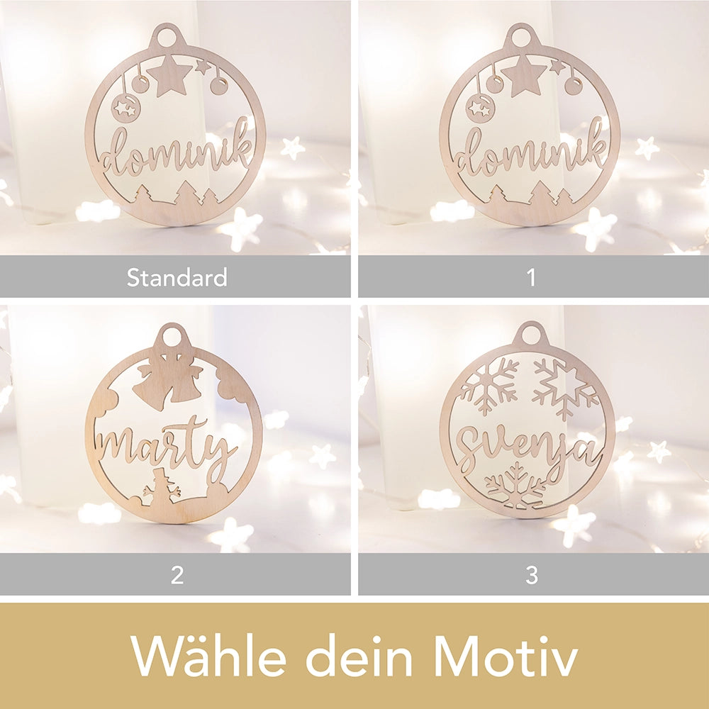 Personalisierte Weihnachtsbaumkugel aus Holz – 3 Motive