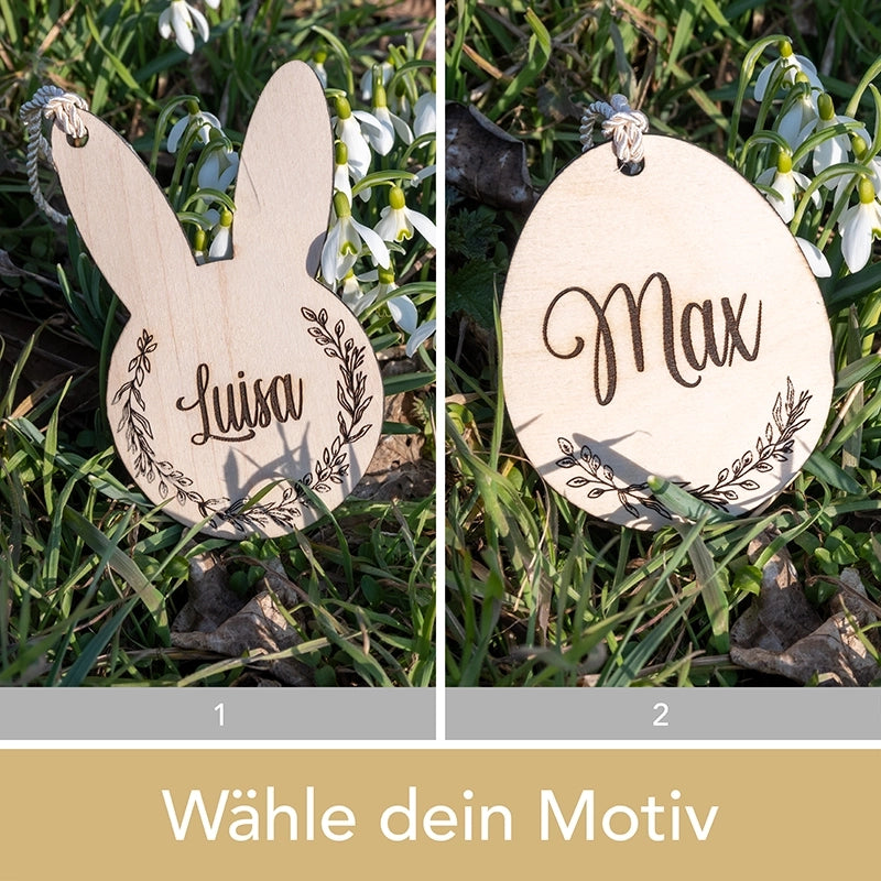 Personalisierter Oster-Anhänger aus Holz – 2 Motive