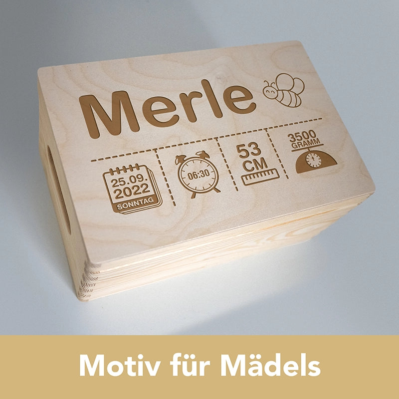 Personalisierte Erinnerungskiste zur Geburt – Motiv 6 Biene & Wal