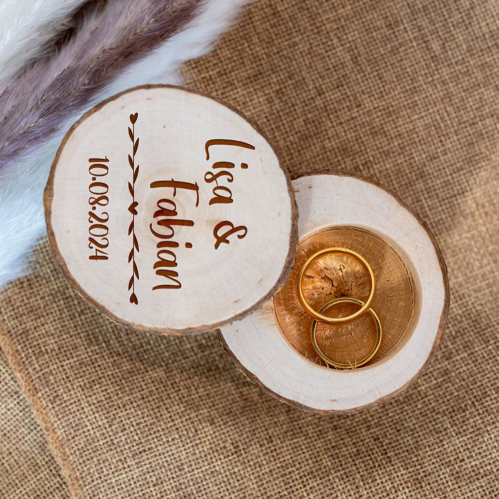 Personalisierte Ringdose, Baumstamm mit Deckel