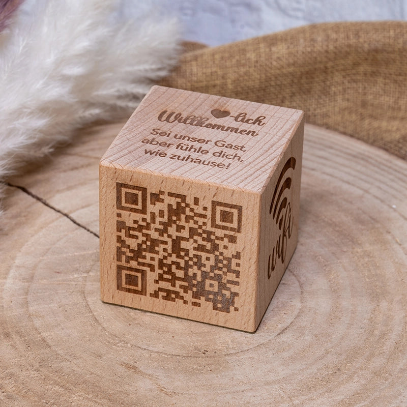 WLAN-Würfel für dein Zuhause | Holz-Würfel mit QR-Code I Wifi Netz Gäste