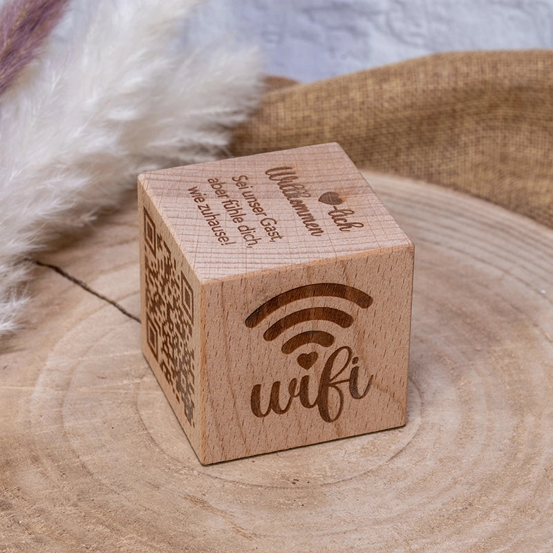 WLAN-Würfel für dein Zuhause | Holz-Würfel mit QR-Code I Wifi Netz Gäste