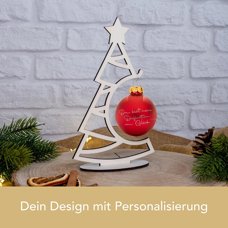 Personalisierter Weihnachtsbaum-Aufsteller mit Christbaumkugel aus Glas