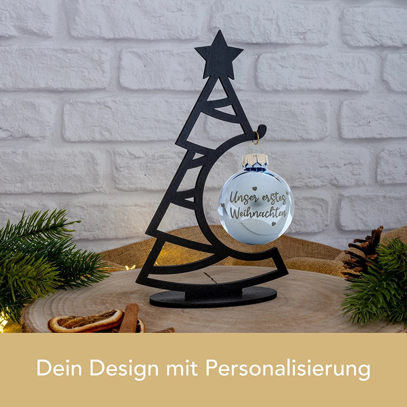 Personalisierter Weihnachtsbaum-Aufsteller mit Christbaumkugel aus Glas