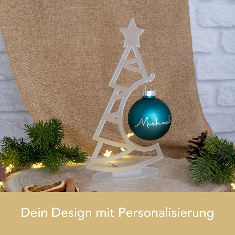 Personalisierter Weihnachtsbaum-Aufsteller mit Christbaumkugel aus Glas