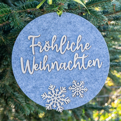 Türschild „Fröhliche Weihnachten” aus Holz-Filz-Kombination