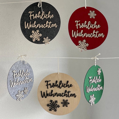 Türschild „Fröhliche Weihnachten” aus Holz-Filz-Kombination