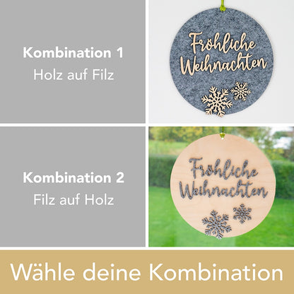 Türschild „Fröhliche Weihnachten” aus Holz-Filz-Kombination