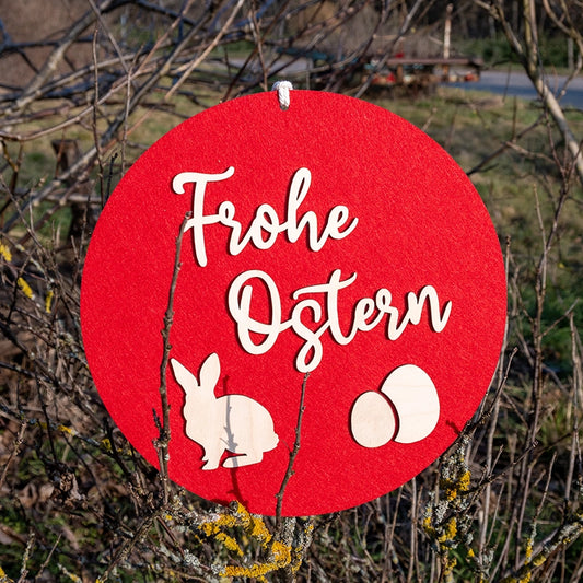 Türschild „Frohe Ostern” aus Holz-Filz-Kombination