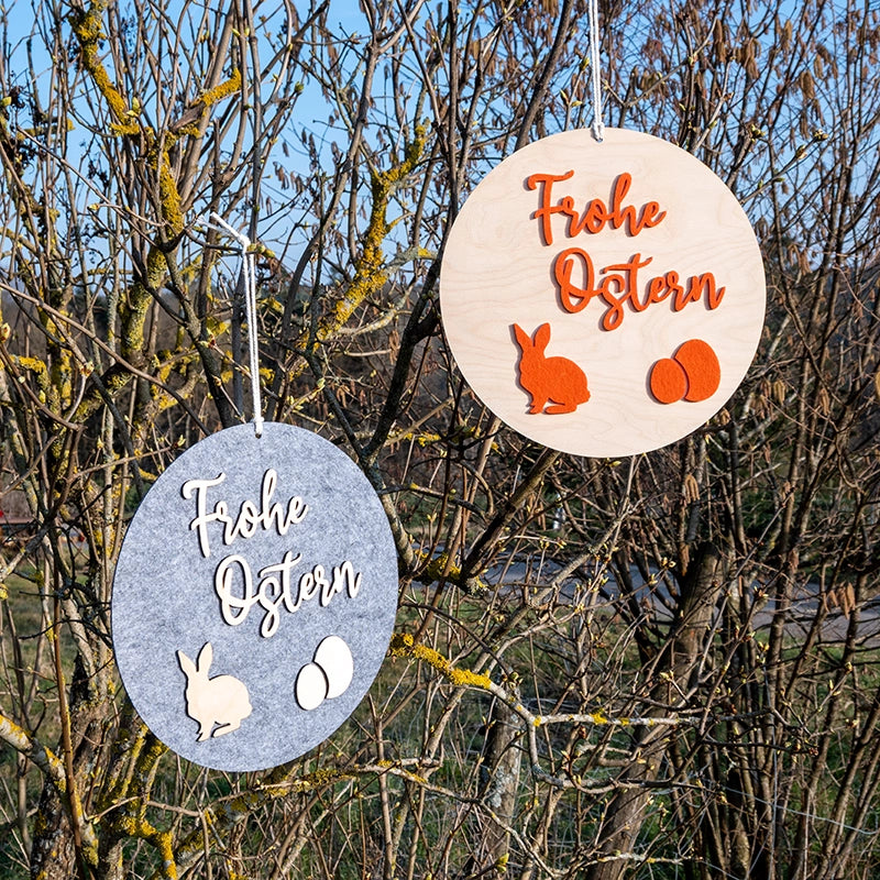 Türschild „Frohe Ostern” aus Holz-Filz-Kombination