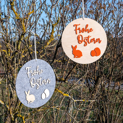 Türschild „Frohe Ostern” aus Holz-Filz-Kombination