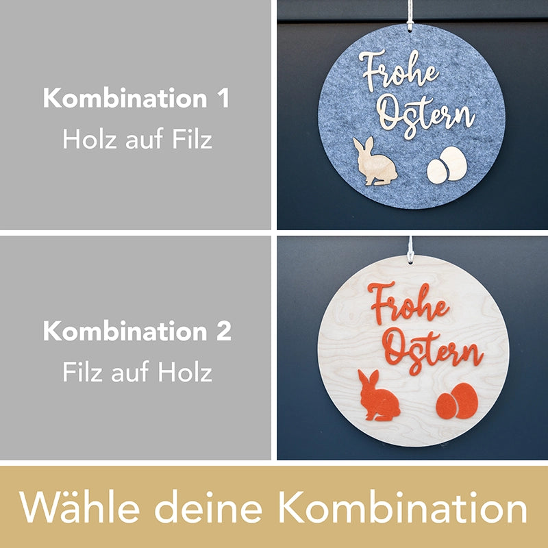 Türschild „Frohe Ostern” aus Holz-Filz-Kombination