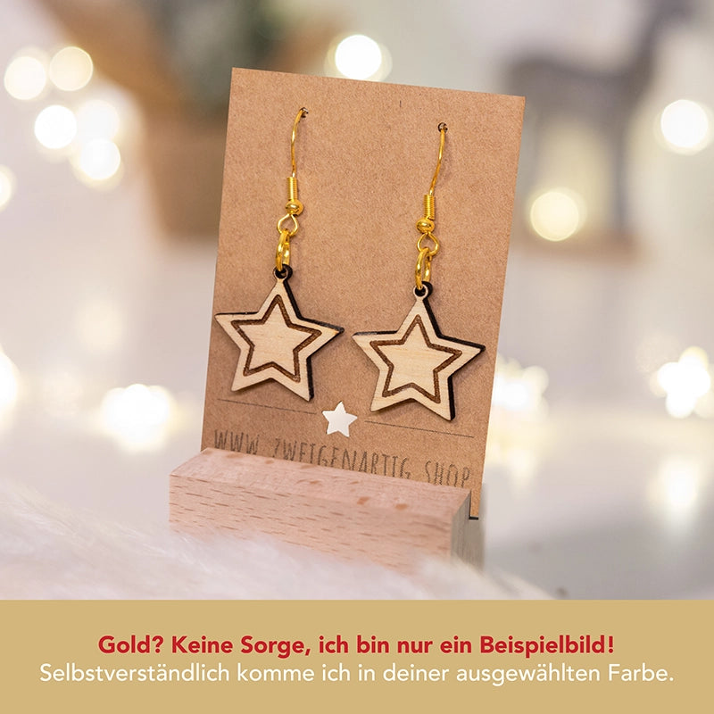 Stern - Weihnachts-Ohrringe aus Holz