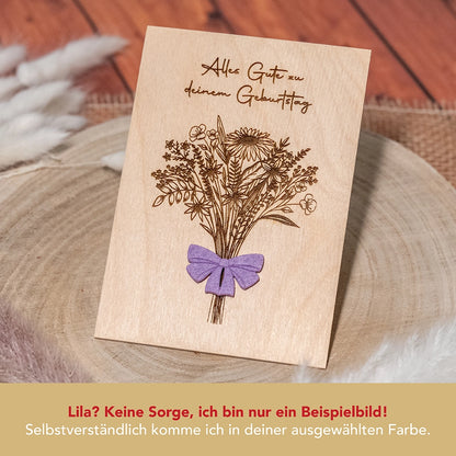 Holzkarte Blumenstrauss mit Schleife - 4 Motive