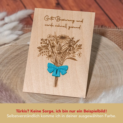 Holzkarte Blumenstrauss mit Schleife - 4 Motive