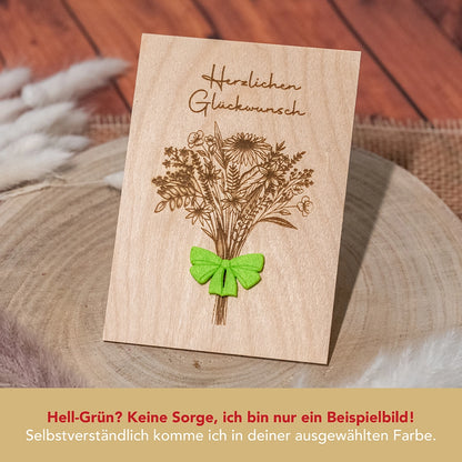 Holzkarte Blumenstrauss mit Schleife - 4 Motive