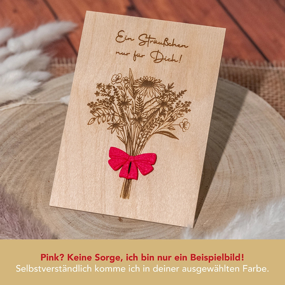 Holzkarte Blumenstrauss mit Schleife - 4 Motive